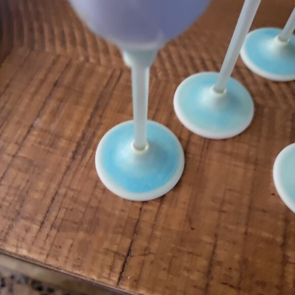 Retired Newman Ceramic Works Blue Rosebud Cordial Glasses Signed Set of 6 - Picture 6 of 10